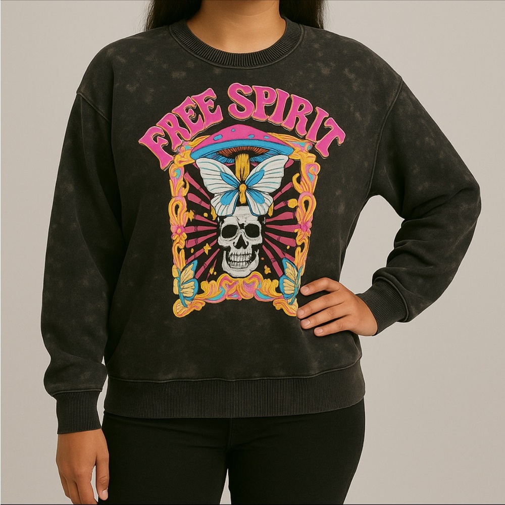 Black 'Free Spirit' Graphic Sweatshirt